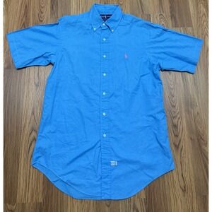 Ralph Lauren Shirt Mens Medium Madras Blue Embroidered Pony
